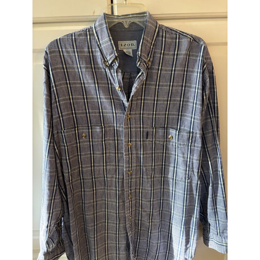 IZOD Mens‎ Plaid Long Sleeve Button Down Shirt Classic Fit Casual Size Medium